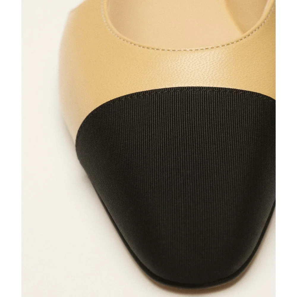Chanel REV Beige Leather Black Cap CC Logo Coco Sling Slingback Ballet Flat 42.5